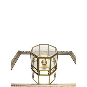 Vintage Brass and Glass Octagon Trinket Curio Display Box 6" Ball Feet